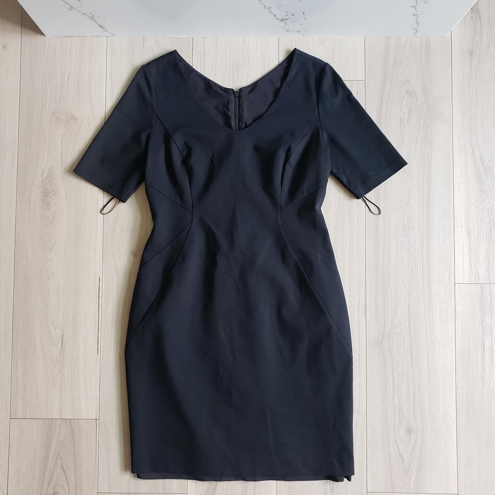 Nordstrom Sheath Dress Womens Size Black V Neck Short Sleeve Stretch Work Office